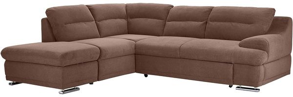 Mivano Ecksofa Coast / Große Schlafcouch in L-Form mit Ottomane links, Inkl. Bettfunktion und Stauraum, 264 x 88 x 217, Mikrofaser: hellbraun