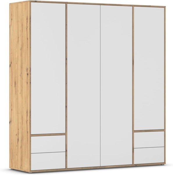 Rauch Möbel Nabila Kleiderschrank für Schlafzimmer, Kinderzimmer, Jugendzimmer, Flur, 4-türig, 4 Schubladen, Push-to-Open mit Zubehör Premium, Farbe Weiß/Eiche Artisan, Holz, Breite 187cm