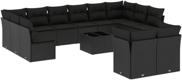 vidaXL 13-tlg. Garten-Sofagarnitur mit Kissen Schwarz Poly Rattan