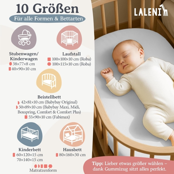 Laleni Basic Spannbettlaken für Beistellbett 50x89 cm - Oeko-Tex Zertifiziert, 100% Baumwolle, atmungsaktives Spannbetttuch Jersey Baby, 135 g/m², Weiß Bild 2