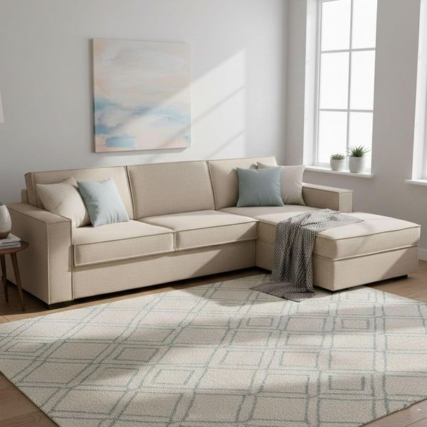 Talamo Italia Eck-Schlafsofa Beatrice, Made in Italy, Drehbare Öffnung mit Matratze und Netz inklusive, Rechte Halbinsel mit Stauraum, mit schmalen Armlehnen, Cm: 260x95h90, Farbe Beige