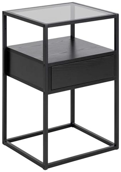 ACTONA GROUP Nachttisch in Grau, Glas, MDF, Stahl - 40 x 60 x 35 cm (BxHxT)