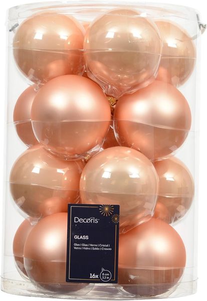Kaemingk Weihnachtsbaumkugel, Weihnachtskugeln Glas 8cm 16 Stück - Pfirsich Perle