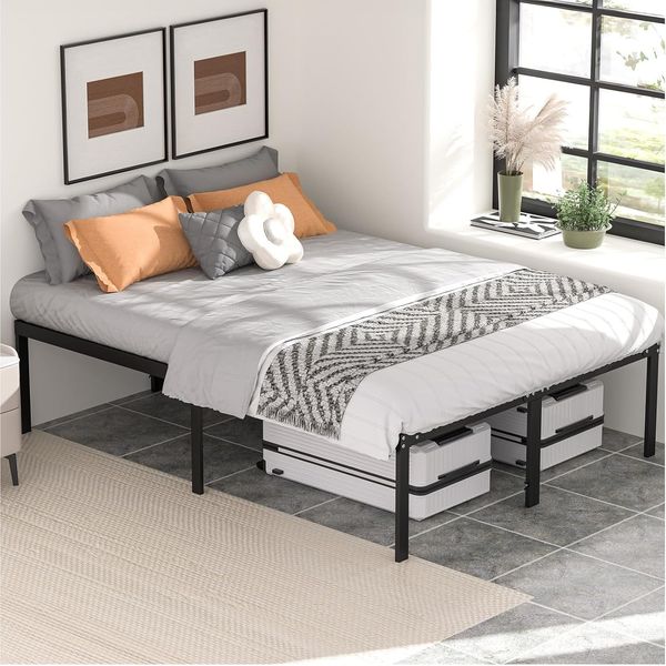 Sweetcrispy Bettgestell aus Metall 160x200 cm, Höhe 35 cm mit Großer Stauraum unter dem Bett, Modern Jugendbett mit Lattenrost, Schwarz