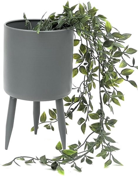 DanDiBo Blumentopf mit Füßen Pflanztopf Blumenkübel mit Beinen Metall Grau 27 cm 96260 L Modern Pflanzenständer