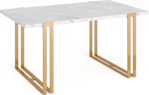 Ausziehbarer Esstisch Weiss - Tisch im Loft-Stil mit Metallbeinen - Industrietisch für das Wohnzimmer - Spacesaver - 160/260 cm - Marmor Weiss - Goldene Beine