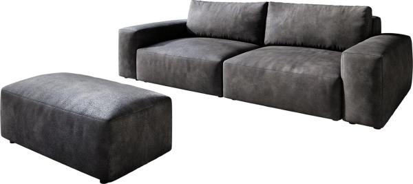 Big-Sofa Lanzo L 260x110 cm Lederimitat Vintage Anthrazit mit Hocker