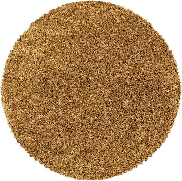 Carpetsale24 Shaggy Hochflor Teppich Wohnzimmer 120 cm Rund Goldfarbe - Modern Flauschiger Teppich Extra Weich, Pflegeleicht und Einfarbig - Ideal als Teppich für Schlafzimmer, Esszimmer und Küche