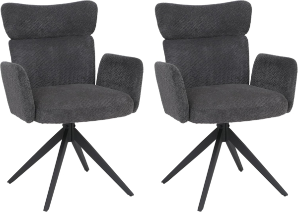 2er-Set Esszimmerstuhl HWC-N11, Stuhl, drehbar Auto-Return Stoff Bouclé 350g/m² Öko-Tex ~ dunkelgrau, Beine dunkelgrau