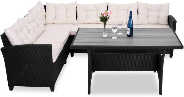 Casaria Gartenlounge-Set Lissabon, Polyrattan WPC Esstisch Eckbank 15cm Kissen 7cm Auflagen Wetterfest Bild 9