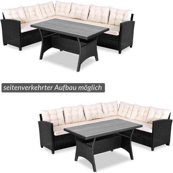 Casaria Gartenlounge-Set Lissabon, Polyrattan WPC Esstisch Eckbank 15cm Kissen 7cm Auflagen Wetterfest Bild 3