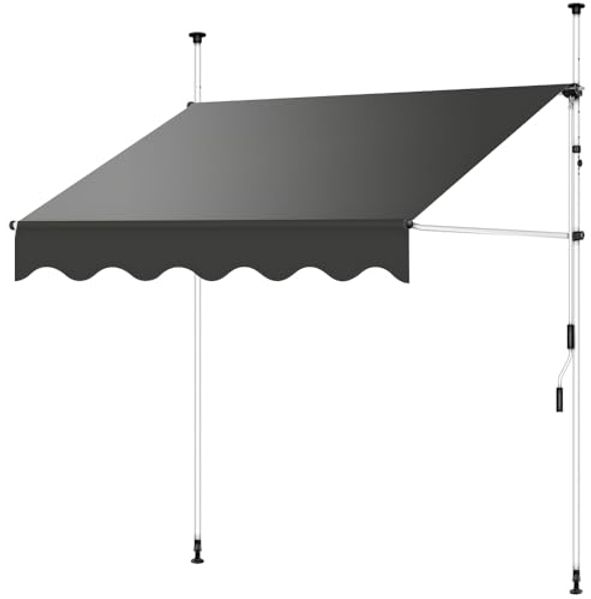 Klemmmarkise Balkon Markise Sonnenschutz Terasse Fenstermarkise Balkonmarkise Sonnensegel Windschutz Balkon Rollo - 200 x 120 cm - Grau