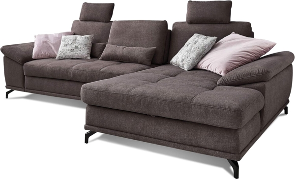 Cavadore Ecksofa Castiel mit Federkern / Großes Sofa in L-Form mit Sitztiefenverstellung, Kopfstützen und XL-Longchair / 312 x 114 x 173 / Webstoff, Dunkelbraun Bild 4