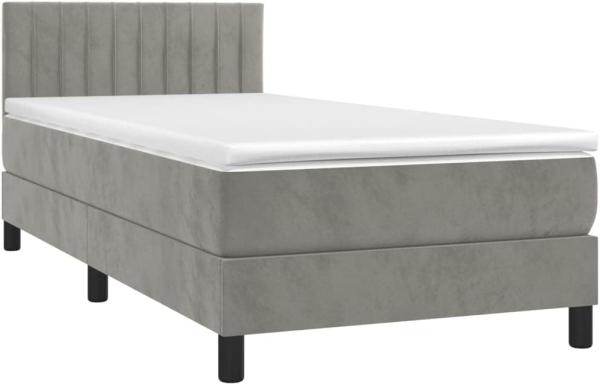 vidaXL Boxspringbett mit Matratze & LED Hellgrau 90x200 cm Samt, Härtegrad: H2 [3134501]