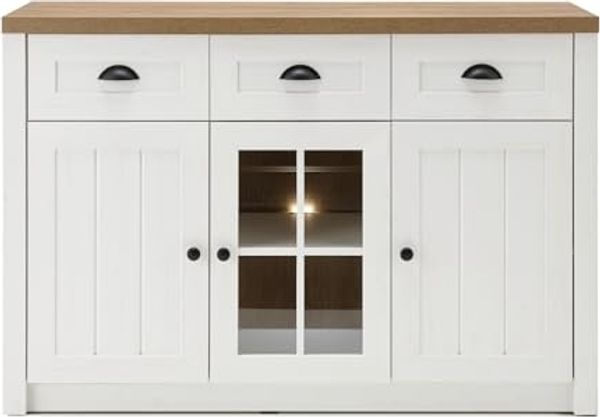 Sideboard Seyne in weiß Pinie und Eiche Landhaus 130 cm