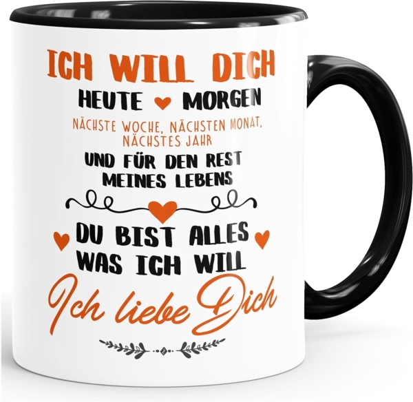 MoonWorks Tasse Kaffeetasse Ich will dich heute und morgen ich liebe dich Geschenk Valentinstag Liebe Spruch MoonWorks®, Keramik