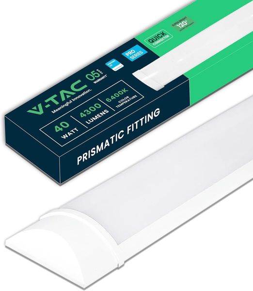 V-TAC Feuchtraumleuchte LED 120 CM - 40W - mit Samsung Chip - Rechteckige Lampe 4300 Lumen IP20 für Wand, Garage, Shop - LED Röhre - Prismatische Deckenleuchte LED - Licht 6400K Kaltweiß
