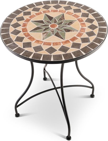 Raburg Gartentisch Mosaiktisch, Balkon- und Terrassentisch, 60 cm Ø, 72 cm hoch, Mayla (rund), liebevolle Handarbeit, Mosaikmuster, schwarzes Metallgestell