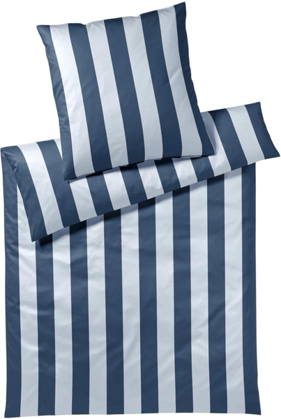 elegante Mako-Satin Bettwäsche Night Stripe blau|155x220 cm + 80x80 cm