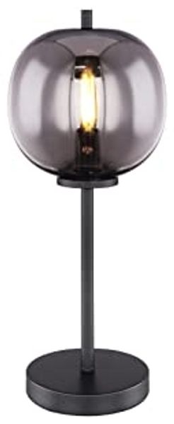 LED Tischlampe mit Rauchglas Lampenschirm Metall Schwarz, Höhe 45cm