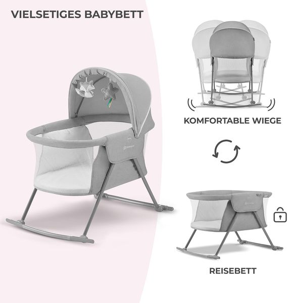 Kinderkraft Kinderbett 3 in 1 LOVI, Kinderreisebett, Stubenwagen, Babywiege, Baby Wippe, Zusammenklappbar, Einfach Transport, mit Zubehör, Tasche, Moskitonetz,von Geburt bis 9 kg, Grau Bild 5