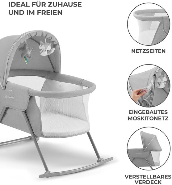 Kinderkraft Kinderbett 3 in 1 LOVI, Kinderreisebett, Stubenwagen, Babywiege, Baby Wippe, Zusammenklappbar, Einfach Transport, mit Zubehör, Tasche, Moskitonetz,von Geburt bis 9 kg, Grau Bild 7