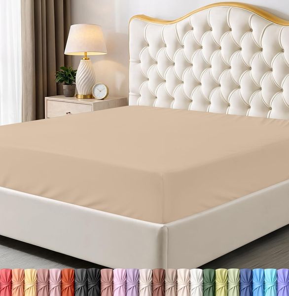 Utopia Bedding Spannbettlaken für King-Size-Bett, Spannbetttuch, Tiefe Tasche, weiche Mikrofaser, schrumpft und verblasst Nicht, pflegeleicht, nur 1 Spannbetttuch (Beige)