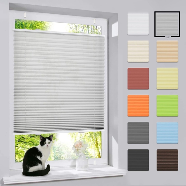 bobodeco Plissee ohne Bohren Klemmfix Faltrollo Jalousie Grau 60x200 cm (BxH), Plisseerollo Sichtschutz und Sonnenschutz Blickdicht Easyfix lichtdurchlässig Rollo für Fenster & Tür