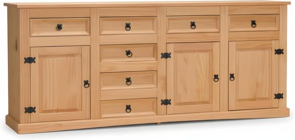 'New Mexiko' Sideboard mit Schubladen und Türen, Massivholz Natur gelaugt, 200 x 84,5 x 43,5 cm