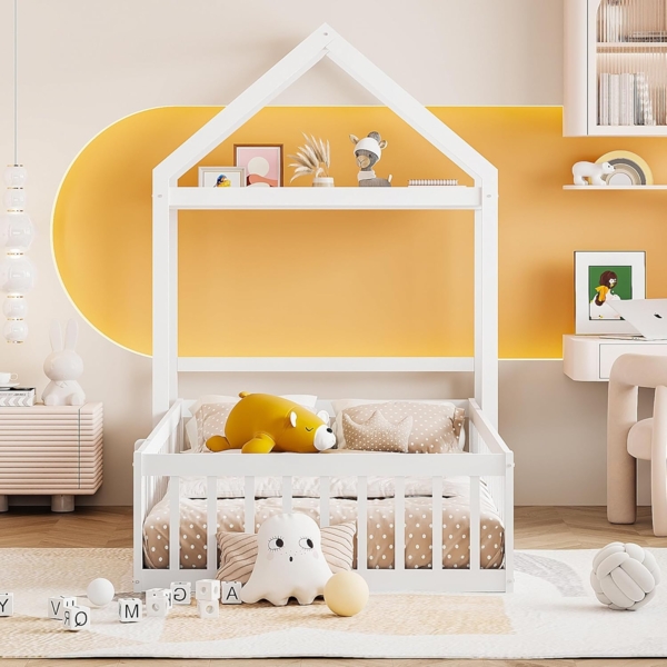 Ball & Cast Bodenbett (90x200 cm) mit Vollschutzgitter und Türen, Holzboden Bettrahmen mit Stauraum, Einfach & Zeitsparend Montierbar, Weiß Bild 7