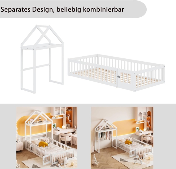 Ball & Cast Bodenbett (90x200 cm) mit Vollschutzgitter und Türen, Holzboden Bettrahmen mit Stauraum, Einfach & Zeitsparend Montierbar, Weiß Bild 10