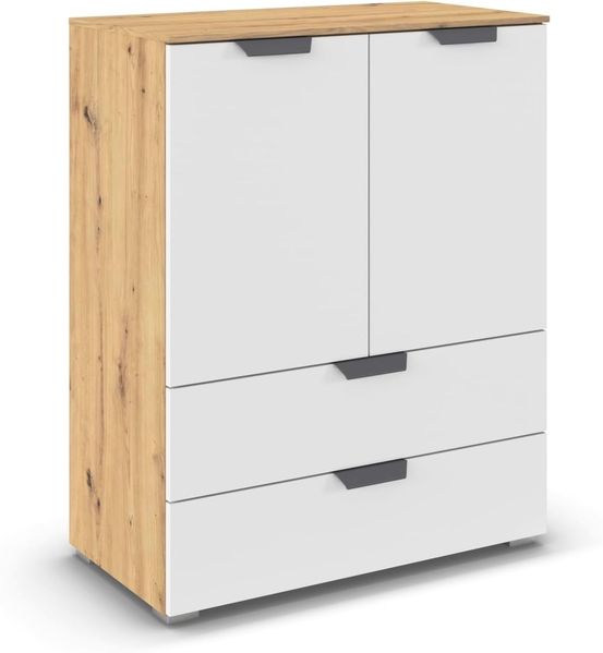rauch Aditio Box, Kommode, 2-türig, 2 Schubladen, mit Softclose-Funktion, Farbe Weiß/Eiche Artisan, BxHxT 80x100x42cm