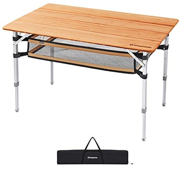 KingCamp Campingtisch Bambus Falt Tisch Camping Klapptisch, Garten Alu Holz 3Höhen Verstellbar