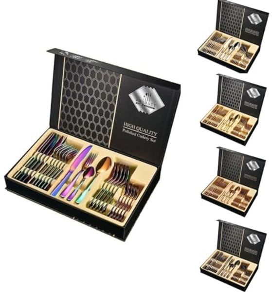 Besteckset 24-tlg Edelstahl für 6 Pers. mit Geschenkbox Regenbogen