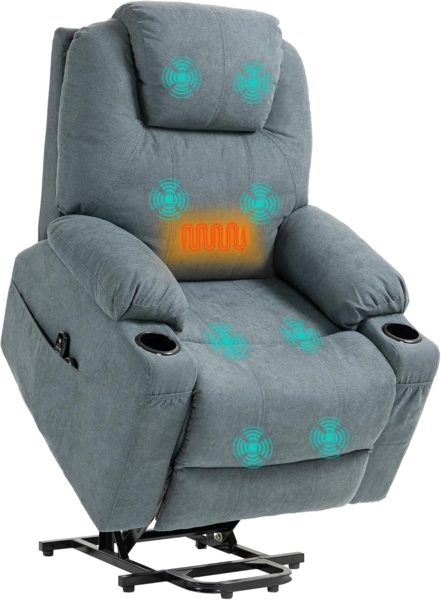 HOMCOM Massagesessel Elektrischer Aufstehsessel mit Seitentaschen (Fernsehsessel mit Fernbedienung, 1-St, Relaxsessel mit Liegefunktion), für Arbeitszimmer, Wohnzimmer, Dunkelgrau