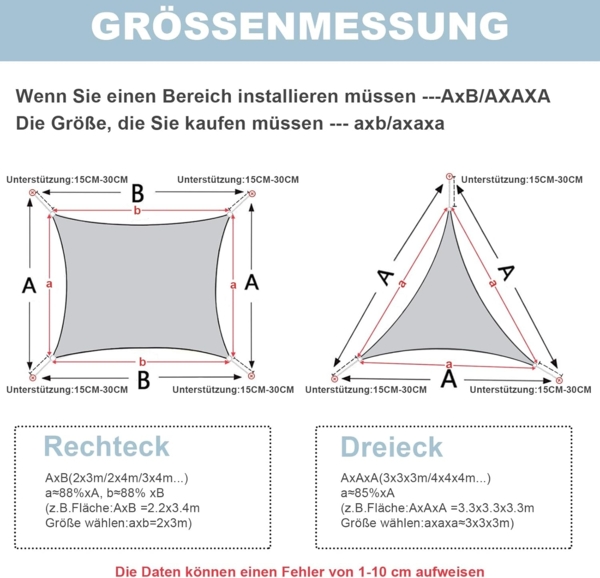 AXT SHADE Sonnensegel Wasserdicht Rechteckig 4x6 m Wetterschutz Sonnenschutz PES Polyester mit UV Schutz für Terrasse Balkon Garten-Hellgrau Bild 6