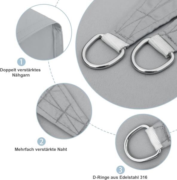 AXT SHADE Sonnensegel Wasserdicht Rechteckig 4x6 m Wetterschutz Sonnenschutz PES Polyester mit UV Schutz für Terrasse Balkon Garten-Hellgrau Bild 4