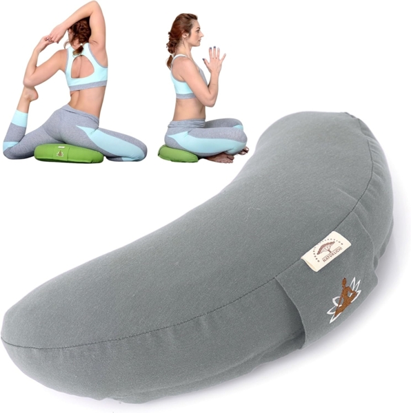 SEI Design Yogakissen Meditationskissen Yogakissen Halbmond mit Buchweizenschalen Füllung, gesticktes Motiv