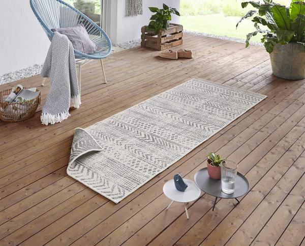 In- & Outdoor Wendeteppich Biri Grau Creme - 80x250x0,5cm