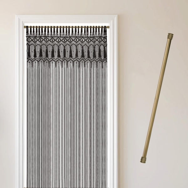 Cozyor Türvorhang Makramee 132 x 200 cm Boho Vorhang Fenstervorhang Raumteiler, Schlaufen (1 St), Baumwolle, mit Klemmstange ohne Bohren schwarz, Wandteppich Raumtrenner
