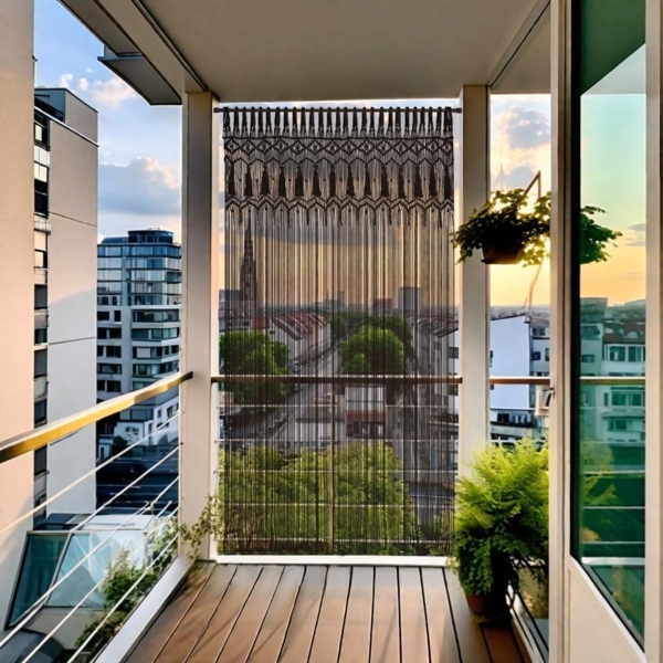 Cozyor Türvorhang Makramee 132 x 200 cm Boho Vorhang Fenstervorhang Raumteiler (1 St), Schlaufen, Baumwolle, mit Klemmstange ohne Bohren schwarz, Wandteppich Raumtrenner Bild 7