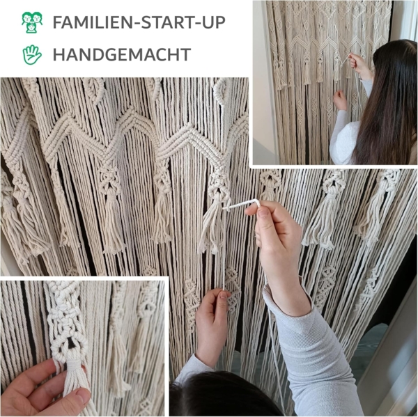 Cozyor Türvorhang Makramee 132 x 200 cm Boho Vorhang Fenstervorhang Raumteiler (1 St), Schlaufen, Baumwolle, mit Klemmstange ohne Bohren schwarz, Wandteppich Raumtrenner Bild 3