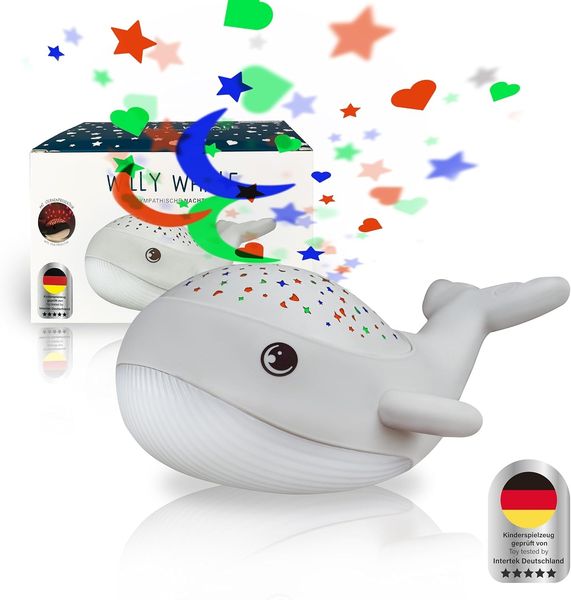 MegaLight Nachtlicht Baby Sternenhimmel | 2in1 Sternenhimmel Projektor Baby + Nachtlicht | warmweißes Nachtlicht & RGB Sternenprojektor in 3 Farben | Sternenprojektor Nachtlicht Kinder | WILLY WHALE