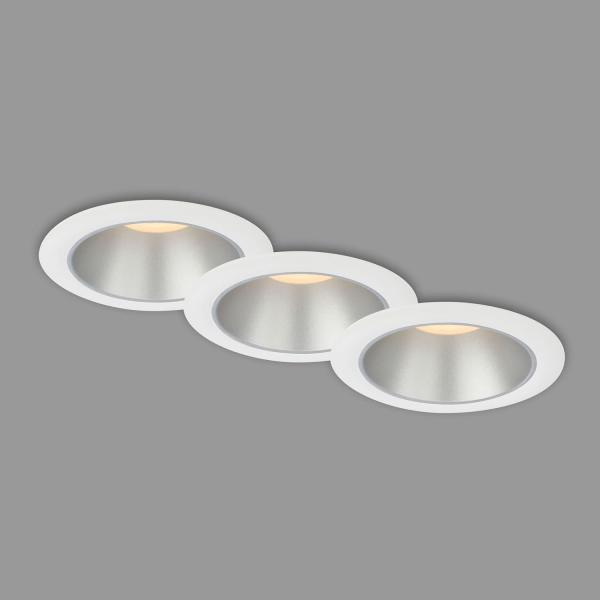 Di-Ka LED Einbauleuchte Fundu 3er Set weiß-silber Ø 9,5 cm 4,9W, warmweiß