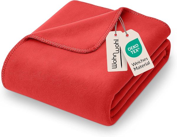 WOHNWOHL Kuscheldecke 150x200 cm • weiche Tagesdecke • Sofadecke • Wohndecke • Schlafdecke • Ökotex Zertifizierte Baumwolldecke • Farbe: Rot