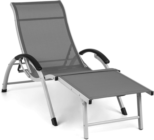 blumfeldt Sunnyvale Liegestuhl Sonnenliege Gartenliege Lounger, verstellbare Lehne in 4 Stufen, klappbares Fußteil, Liegefläche 174 x 51 cm, wasserabweisendes Material, PVC / Polyester, schwarz