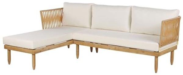 Beliani 'CREMONA' Ecksofa rechts, Akazienholz cremeweiß Bild 4