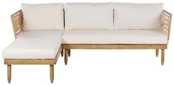 Beliani 'CREMONA' Ecksofa rechts, Akazienholz cremeweiß Bild 5