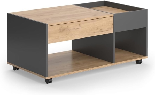 Couchtisch Maik Goldkraft Eiche/Anthrazit 110 x 60 cm mit Schublade Vicco