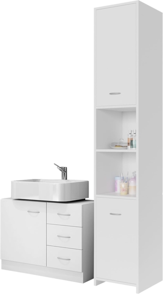 Casaria Badmöbel-Set, Badmöbel Set Weiß Waschbeckenunterschrank & Badezimmerhochschrank